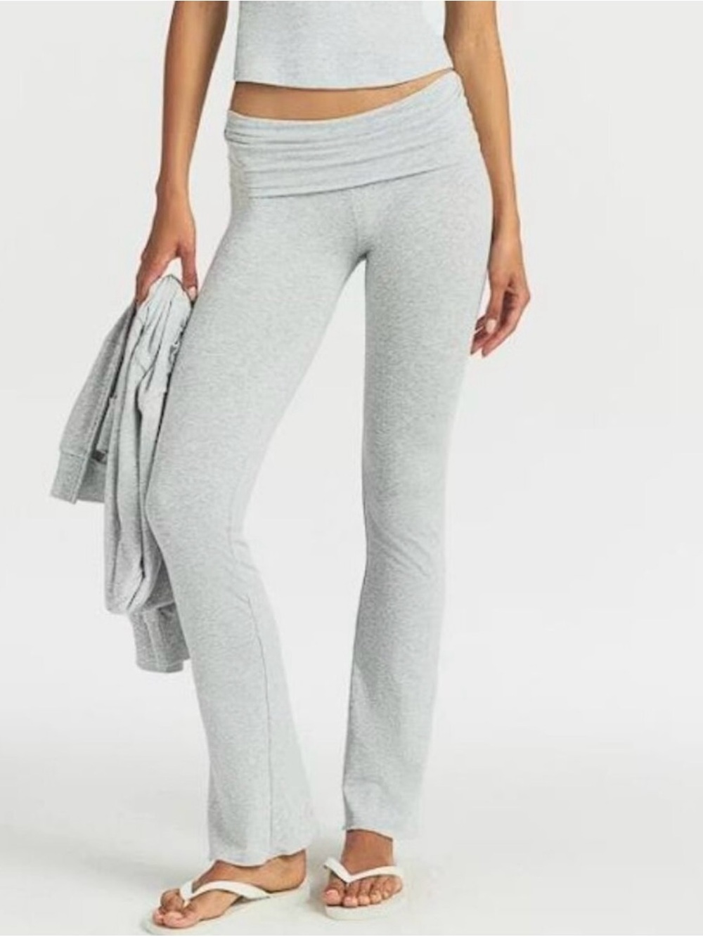 SKIMS gray cotton jersey foldover flare pants leggings women’s XS Skims yoga